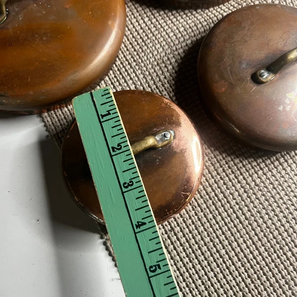 Vintage Copper Pot Lids Set of 4 Brass Handles Tin Lined French Kitchen Decor
